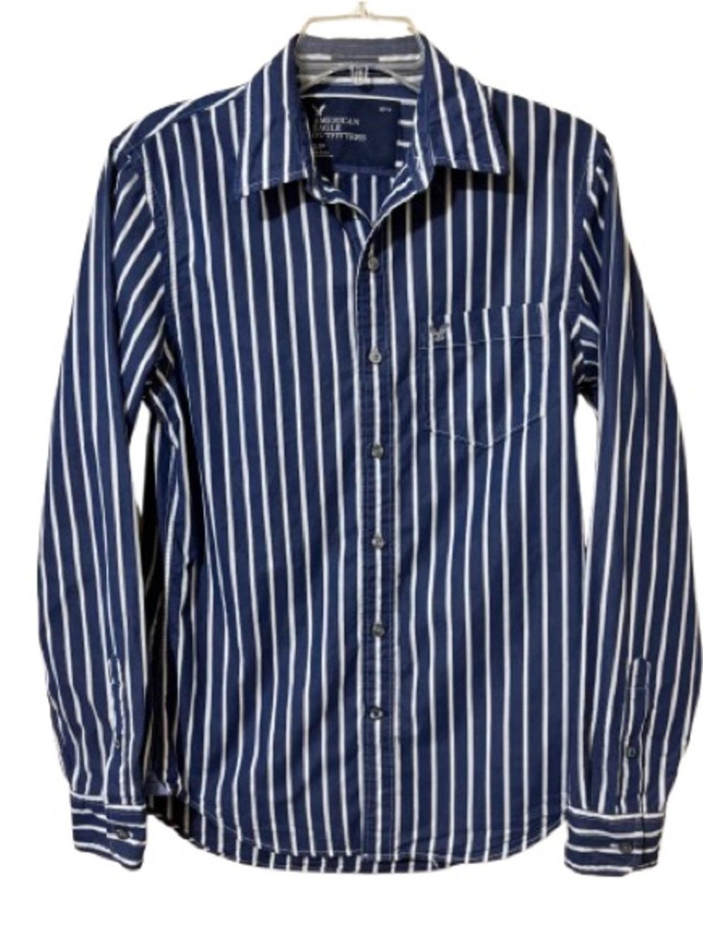 American Eagle Men’s Vintage Fit Striped Button Down Shirt Small Navy/White